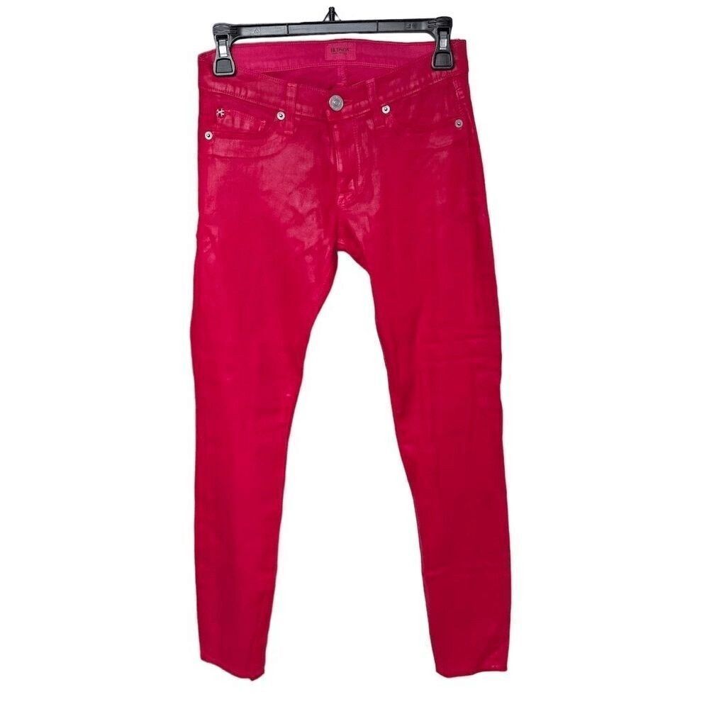 Hudson Women's Super Skinny Waxed Coated Liquid Denim Jeans Pink Size 25